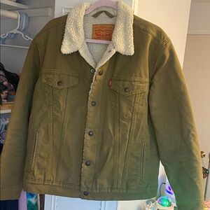 Levi's Mens Olive Sherpa-Lined Jean Jacket